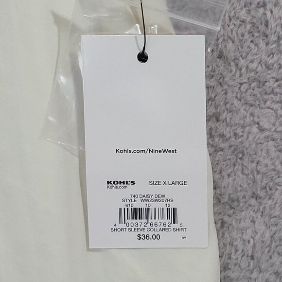 NWT Nine West Womens Short Sleeve Collared Button-Up Blouse XL Polyester Ivory - Picture 6 of 7